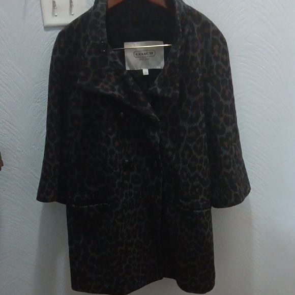 Coach Jackets & Blazers - Coach Women's Black and Brown Animal Print Pea Coat